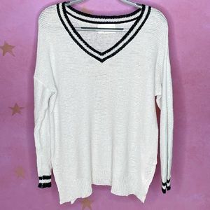 J.O.A. White Black Nautical Coastal Academia Varsity Pullover Sweater Medium